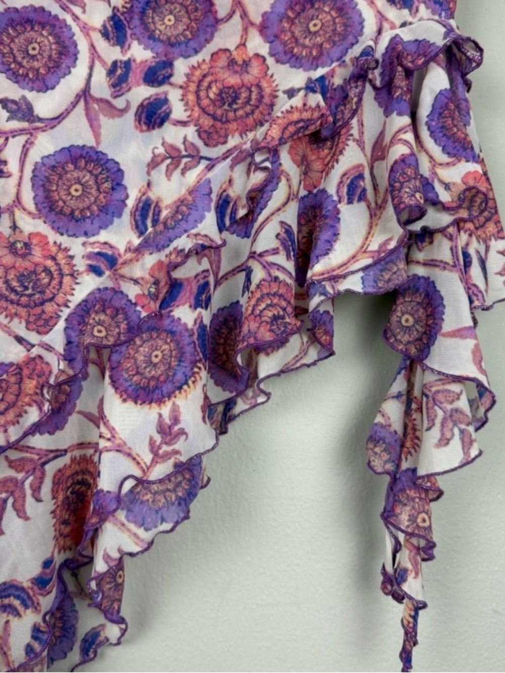 SOLD Free People Brooke Taylor Fairy Floral Purple Mesh Asymmetrical Tube Top Sz - Picture 4 of 6